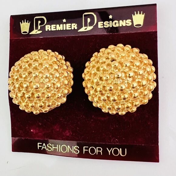 Vintage Premier Designs Earrings Large Spike Dome Brutalist Gold Clip On PD 4551 - Picture 1 of 8